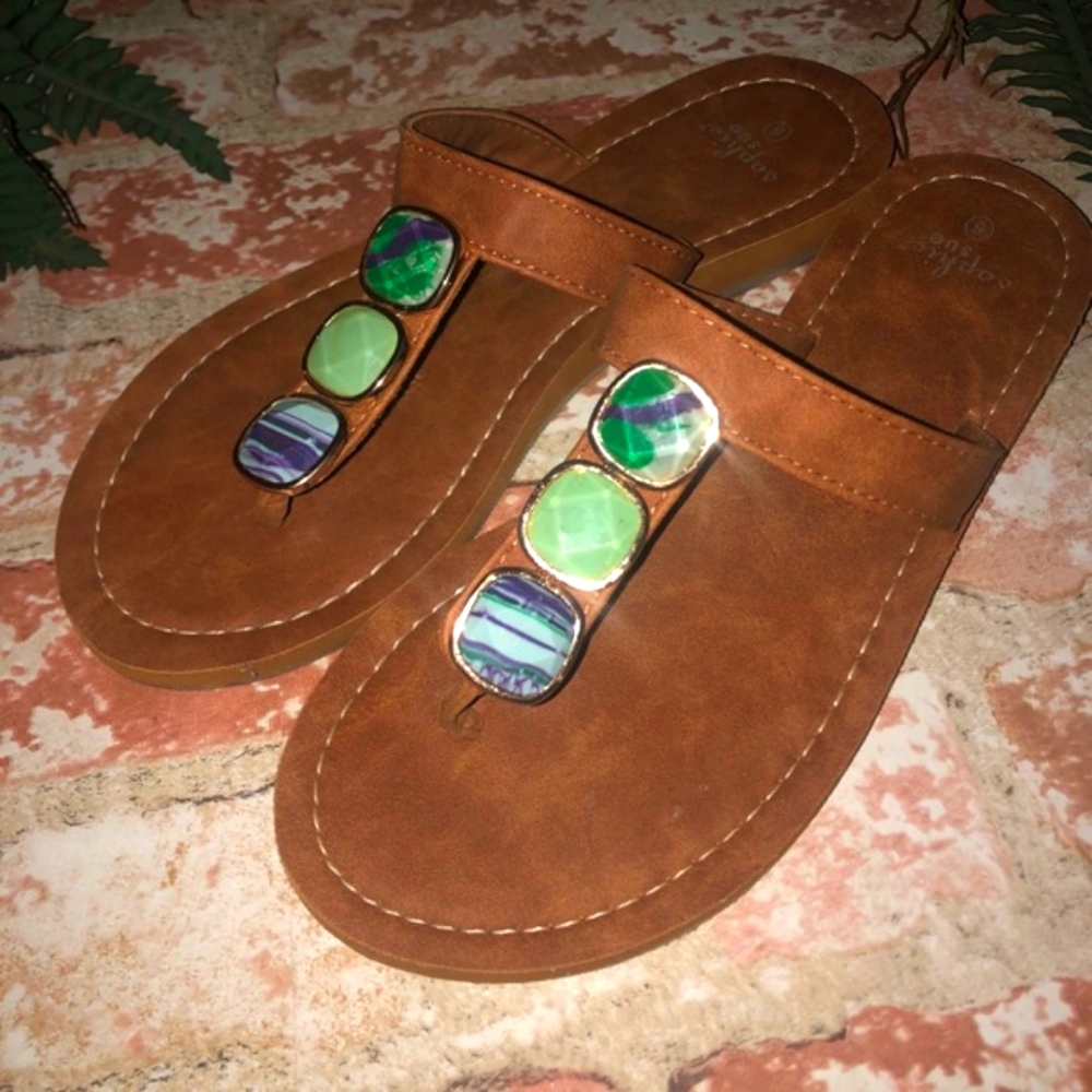 Sophie Sue Gem Embellished  Slide-On Thong Sandal